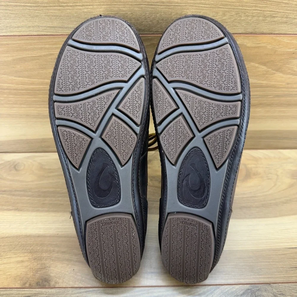 Olukai Mano Boat Loafers Mens 8 EU 41 Brown Leather Moc Toe Shoes‎